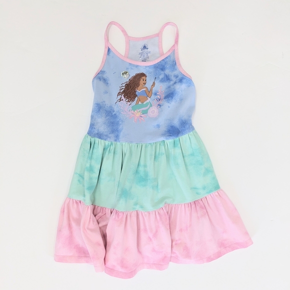 Girls Disney Ariel Blue/Pink Tie-Dye Dress, The Little Mermaid - Picture 1 of 7